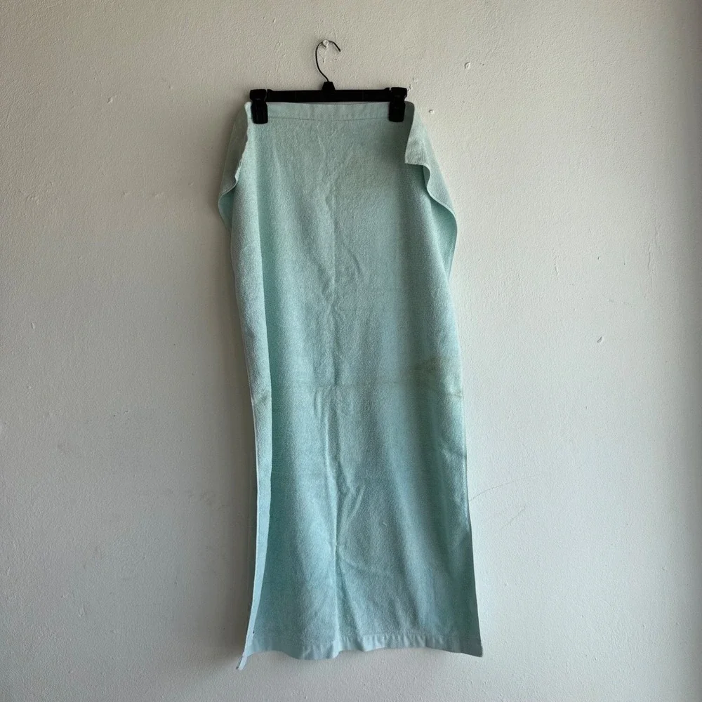 2pc Vintage Blue Bath Towels USA Cotton Stevens Utica Spa Hotel Retro Set